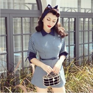 Vintage Blue Checkered playsuit